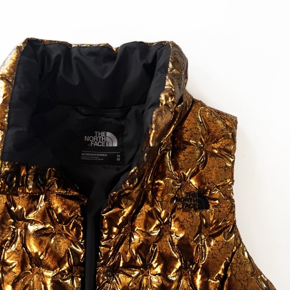 The North Face Vest Jacket Womens Medium Black Gold Puffer Quilted - Picture 4 of 9